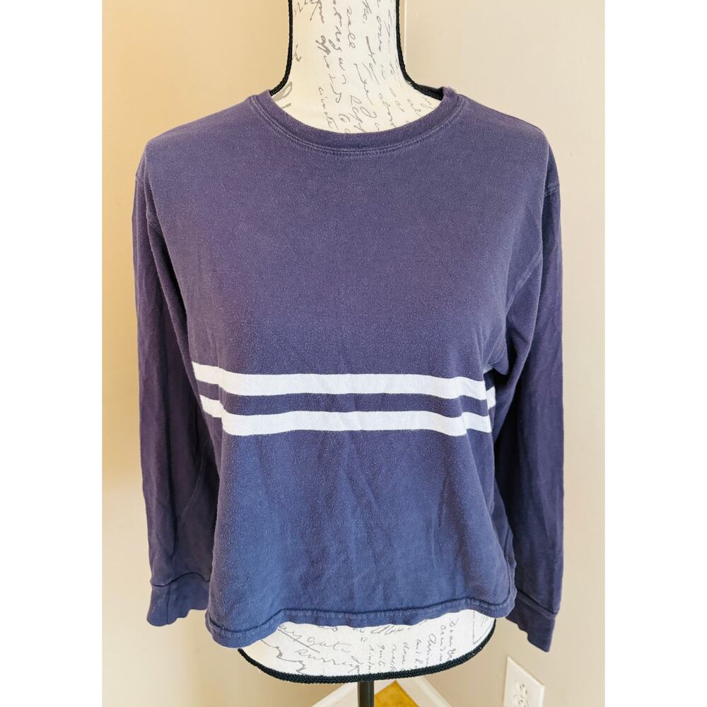 J. Galt Brandy Melville Navy Blue W/ White Stripe Cotton Crewneck Sweater OS